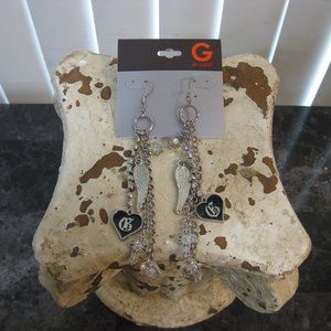 NWT Guess wing cross logo silver chain earrings